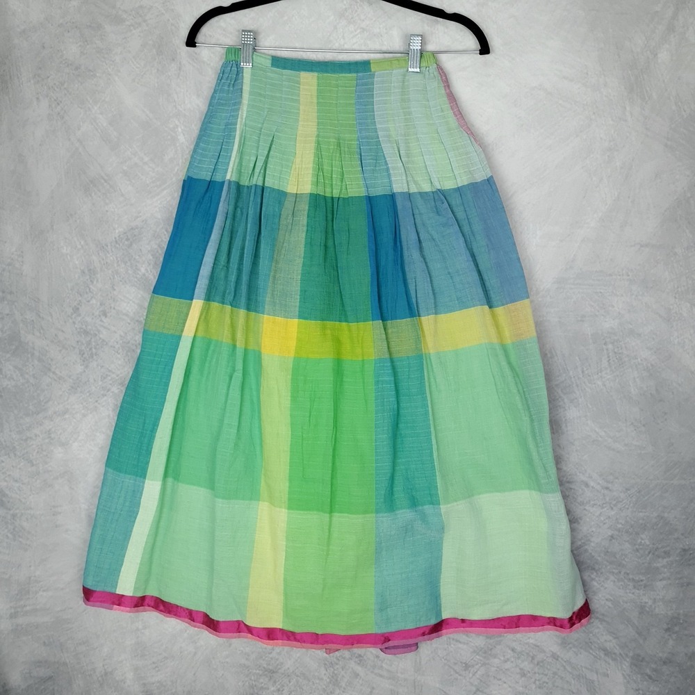 Injiri Skirt Womens XS Multicolor Plaid A-Line Jodhpur Sheer Cotton India